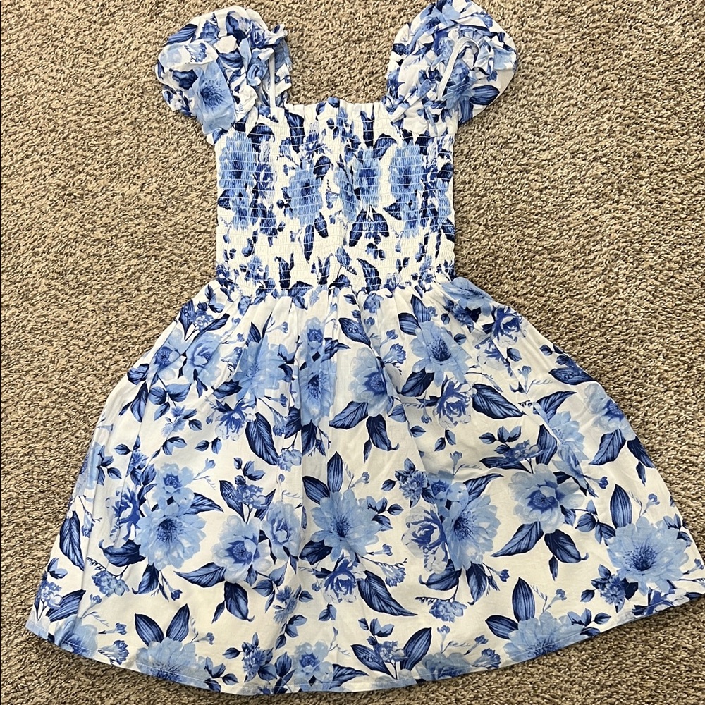 Janie & Jack Girls Floral Blue and White Dress